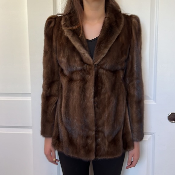 Vintage 90s Evans Collection chocolate brown Saga mink coat Robinsons size L - Picture 7 of 13